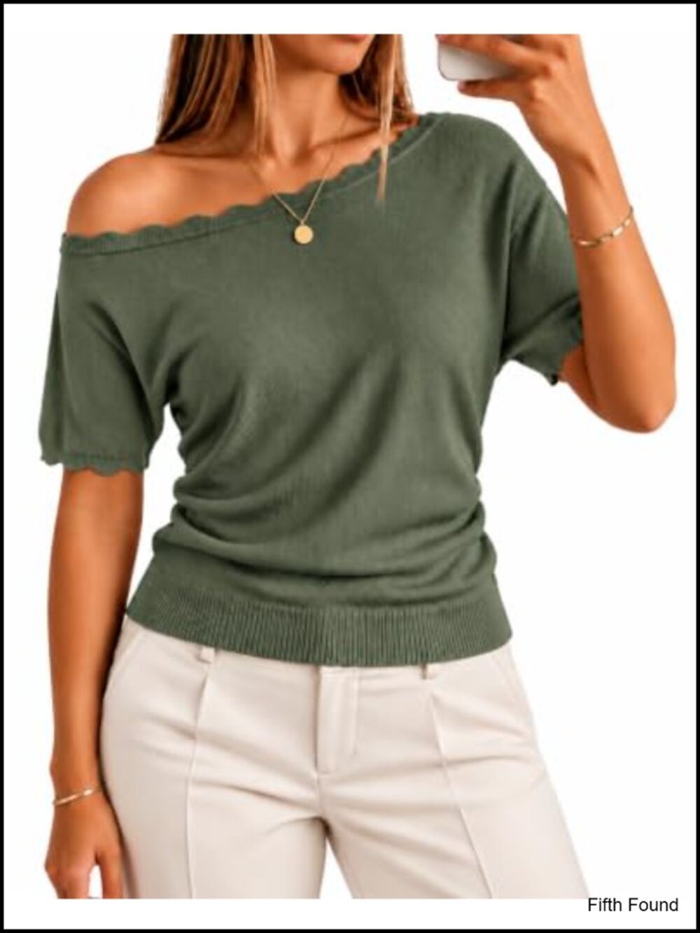 Off Shoulder Short Sleeve Knit Sweater Cinched Waist Top